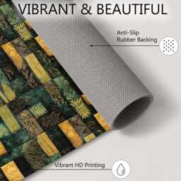Green Gold Botanical Patchwork Quilt Rug Non-Slip Soft Area Carpet Bedroom Living Room Hallway Mat Decor - Made in UK - thumbnail 4