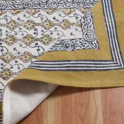 Yellow Block Printed Cotton Runner Rug - Hand Washable Stair - thumbnail 4