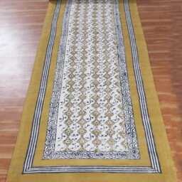Yellow Block Printed Cotton Runner Rug - Hand Washable Stair - thumbnail 2