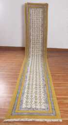 Yellow Block Printed Cotton Runner Rug - Hand Washable Stair - thumbnail 1