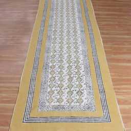 Yellow Block Printed Cotton Runner Rug - Hand Washable Stair - thumbnail 3