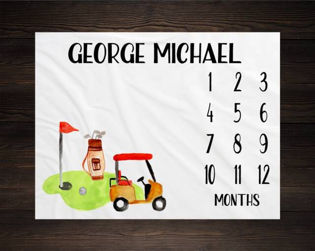 Golf Milestone Blanket Monthly Growth Tracker Soft Fleece Baby Shower Gift Newborn Watch Me Grow Boy Sports - image 1
