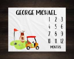 Golf Milestone Blanket Monthly Growth Tracker Soft Fleece Baby Shower Gift Newborn Watch Me Grow Boy Sports - thumbnail 1
