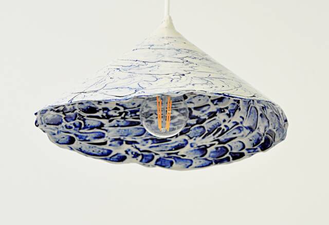 Handmade Cobalt Blue Ceramic Pendant Light Kitchen Island Modern Rustic Artisan Glazed Fixture Lighting - image 1