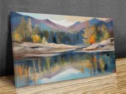 Lake Mountains Reflections Abstract Art , District, Panormic Wall Art, Mounted Canvas Print Ready To Hang - thumbnail 1