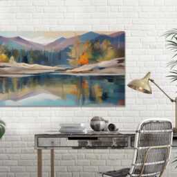 Lake Mountains Reflections Abstract Art , District, Panormic Wall Art, Mounted Canvas Print Ready To Hang - thumbnail 3