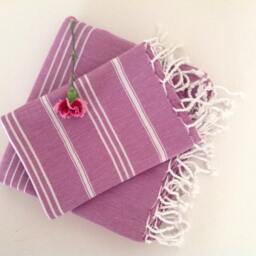 Handmade Turkish Cotton Peshtemal Towel Set Dark Lilac Bath & Hand - thumbnail 3