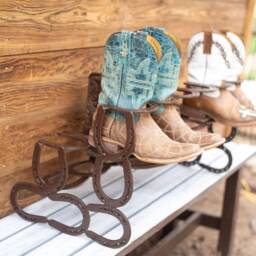 Rustic Brown Horseshoe Boot Rack- Decor - Organizer 6 Pairs Of Boots- Art Country - thumbnail 3