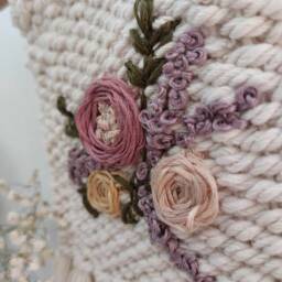 Handmade Embroidered Floral Tapestry, Nursery Wall Hanging, Fiber Art - thumbnail 2