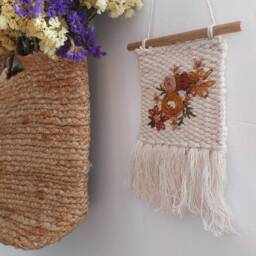Handmade Embroidered Floral Tapestry, Nursery Wall Hanging, Fiber Art - thumbnail 1