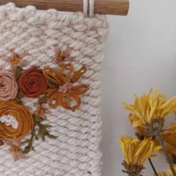Handmade Embroidered Floral Tapestry, Nursery Wall Hanging, Fiber Art - thumbnail 3