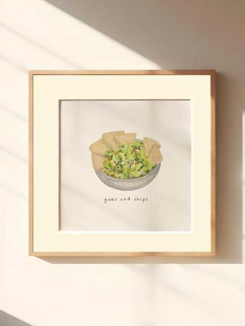Guac & Chips Art Print - Guacamole & Tortilla Chip Illustration - Kitchen Wall Art, Mexican Food Decor, Gift For Foodies - image 1