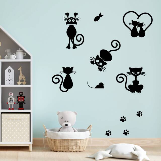 Cat Decal - Stickers Cute Wall Art Decor Black Love Sticker - image 1