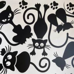 Cat Decal - Stickers Cute Wall Art Decor Black Love Sticker - thumbnail 2