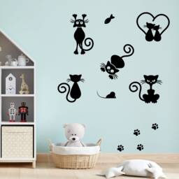 Cat Decal - Stickers Cute Wall Art Decor Black Love Sticker - thumbnail 1