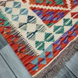 Tribal Runner Rug, Handmade Artisan Afghan Turkish Scandinavian Navajo Bohemian Flatweave Wool Kilim Rug 297x83 cm - thumbnail 3
