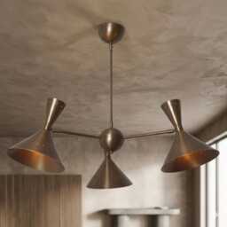Mid Century Fixture Sputnik Chandelier Handmade Brass Three Cone Shade Ceiling Pendant Light - thumbnail 3