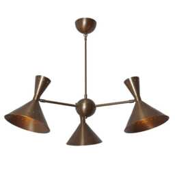 Mid Century Fixture Sputnik Chandelier Handmade Brass Three Cone Shade Ceiling Pendant Light - thumbnail 2