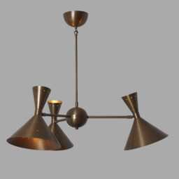 Mid Century Fixture Sputnik Chandelier Handmade Brass Three Cone Shade Ceiling Pendant Light - thumbnail 1