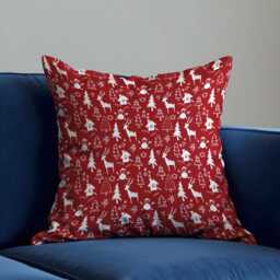 Scandi Red Christmas Cushion Cover, White Reindeer, Trees & Cabin Doodle Throw Pillowcase, Nordic Holiday Decor For Sofa Or Lounge - thumbnail 3