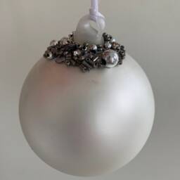 Matt Silver Bauble Glass Christmas Tree Decoration With Beading - 8cm - Festive Winter Minimal Grey Classy Urban Modern Glitz Glam Mono - thumbnail 3