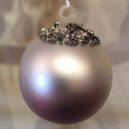 Matt Silver Bauble Glass Christmas Tree Decoration With Beading - 8cm - Festive Winter Minimal Grey Classy Urban Modern Glitz Glam Mono - thumbnail 1