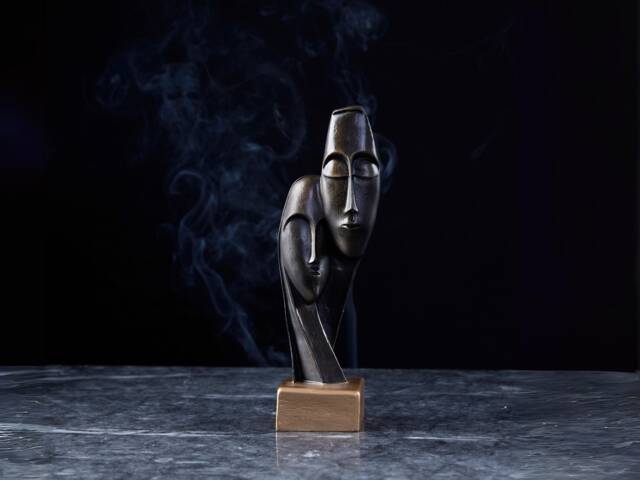 Cycladic Devotion Couple Figurine Modern Greek Adoration Statue, Bookshelf & Mantel Sculpture Decor - image 1