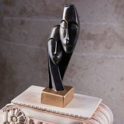 Cycladic Devotion Couple Figurine Modern Greek Adoration Statue, Bookshelf & Mantel Sculpture Decor - thumbnail 2