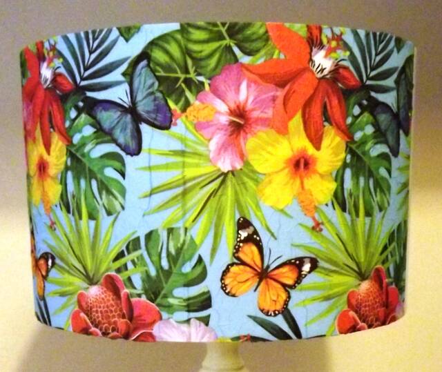 Tropical Lampshade, Blue, Shabby Chic, Butterflies Floral , Palm Leaves Fatta Da Mamma Free Gift - image 1