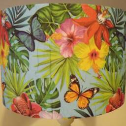 Tropical Lampshade, Blue, Shabby Chic, Butterflies Floral , Palm Leaves Fatta Da Mamma Free Gift - thumbnail 2
