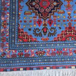 Royal Blue Tribal Afghan Handmade Rug 8??11 Ft Wool Geometric Oriental Area Carpet - thumbnail 3