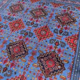 Royal Blue Tribal Afghan Handmade Rug 8??11 Ft Wool Geometric Oriental Area Carpet - thumbnail 2