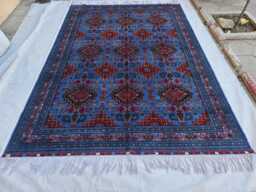 Royal Blue Tribal Afghan Handmade Rug 8??11 Ft Wool Geometric Oriental Area Carpet - thumbnail 1