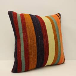 Handmade Turkish Kilim Pillow Cover, Bohemian Throw - 18x18 - thumbnail 2