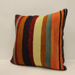 Handmade Turkish Kilim Pillow Cover, Bohemian Throw - 18x18 - thumbnail 3