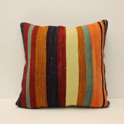 Handmade Turkish Kilim Pillow Cover, Bohemian Throw - 18x18 - thumbnail 1