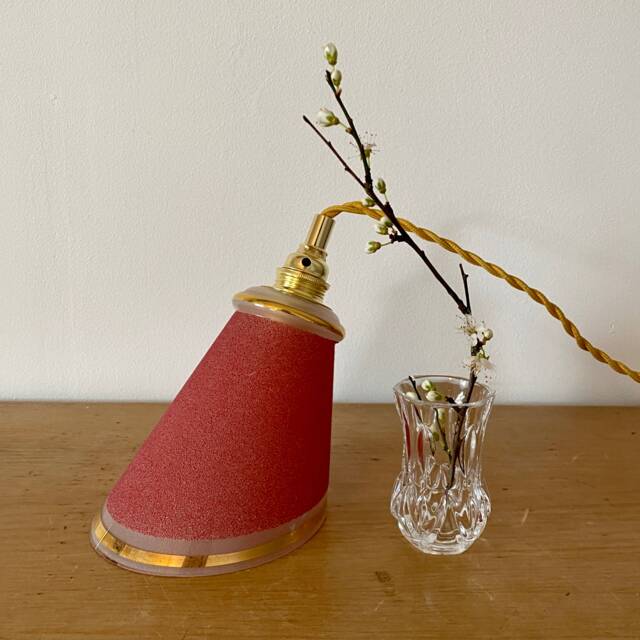 Vintage Tulip Lamp in Red Sandblasted Glass - image 1