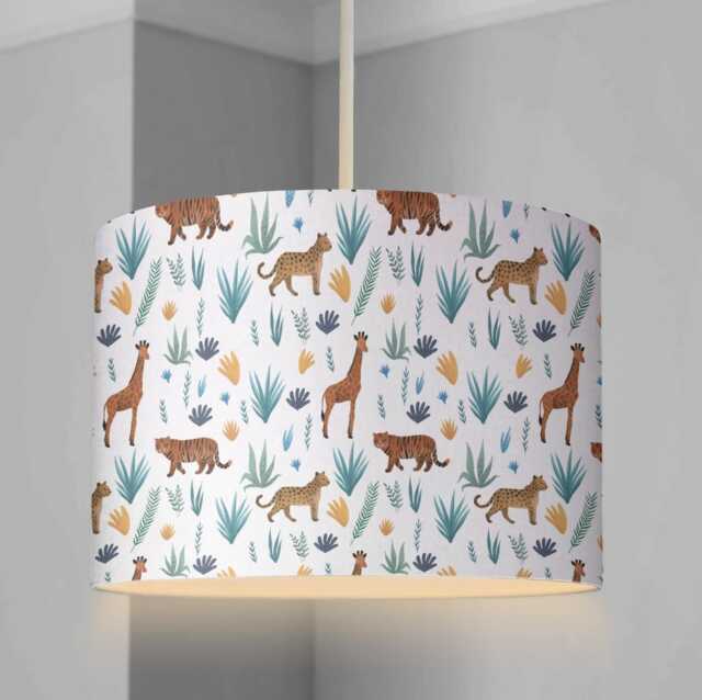 Lampshade - Nursery Safari Leopard & Tiger, Lampshade Or Table Lampshade Childrens Room Round - image 1