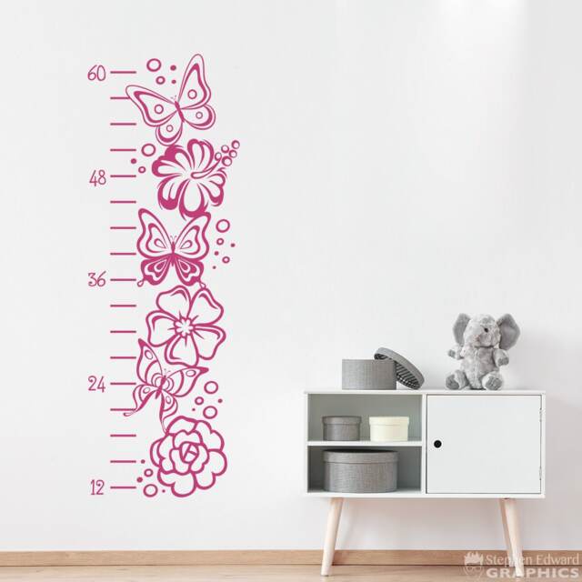 Butterfly Flower Growth Chart Decal Girl Wall Decor - image 1