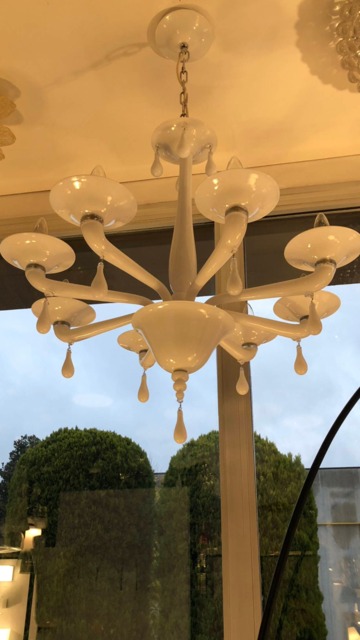Chandelier, in Murano Blown Glass, With 8 Arms, White Color