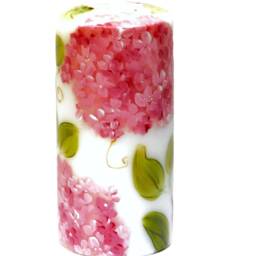 Hand-Painted Pink Hydrangea Pillar Candle Shabby Chic Spring Summer Floral Decor - thumbnail 2