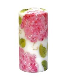 Hand-Painted Pink Hydrangea Pillar Candle Shabby Chic Spring Summer Floral Decor - thumbnail 1