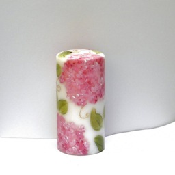 Hand-Painted Pink Hydrangea Pillar Candle Shabby Chic Spring Summer Floral Decor - thumbnail 3