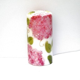 Hand-Painted Pink Hydrangea Pillar Candle Shabby Chic Spring Summer Floral Decor - thumbnail 4