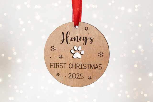 Dog's First Christmas Personalised Bauble Pet Lover Xmas Gift Puppy's 1st Wooden Tree Decor - image 1