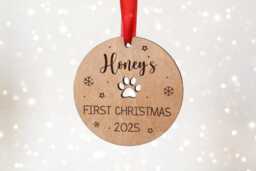 Dog's First Christmas Personalised Bauble Pet Lover Xmas Gift Puppy's 1st Wooden Tree Decor - thumbnail 1