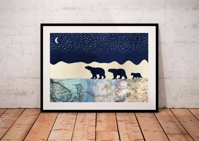Bear Print, Family Of 3 Mum Dad Baby, Polar Poster, New Baby Gift, Nursery - image 1