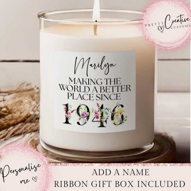 80Th Birthday Scented Candle, Making The World A Better Place Since 1946, Happy Birthday, 80S, 80, 80Th, Gift, 1946 Floral - image 1