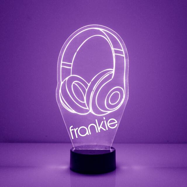 Acrylic Light Up Headphones, Custom Engraved Night Light, Personalized Free, 16 Color Options With Remote Control, Musician Gift - image 1