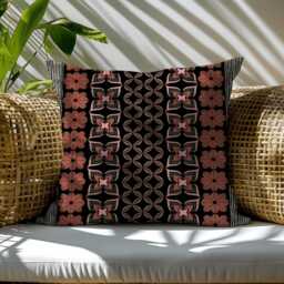Retro 70S Floral Stripes Orange & Green Woven Cotton Throw Pillow - thumbnail 3